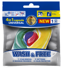 Detergent de rufe capsule Wash & Free 4 in 1 Universal – 1 spălare, parfum Fresh