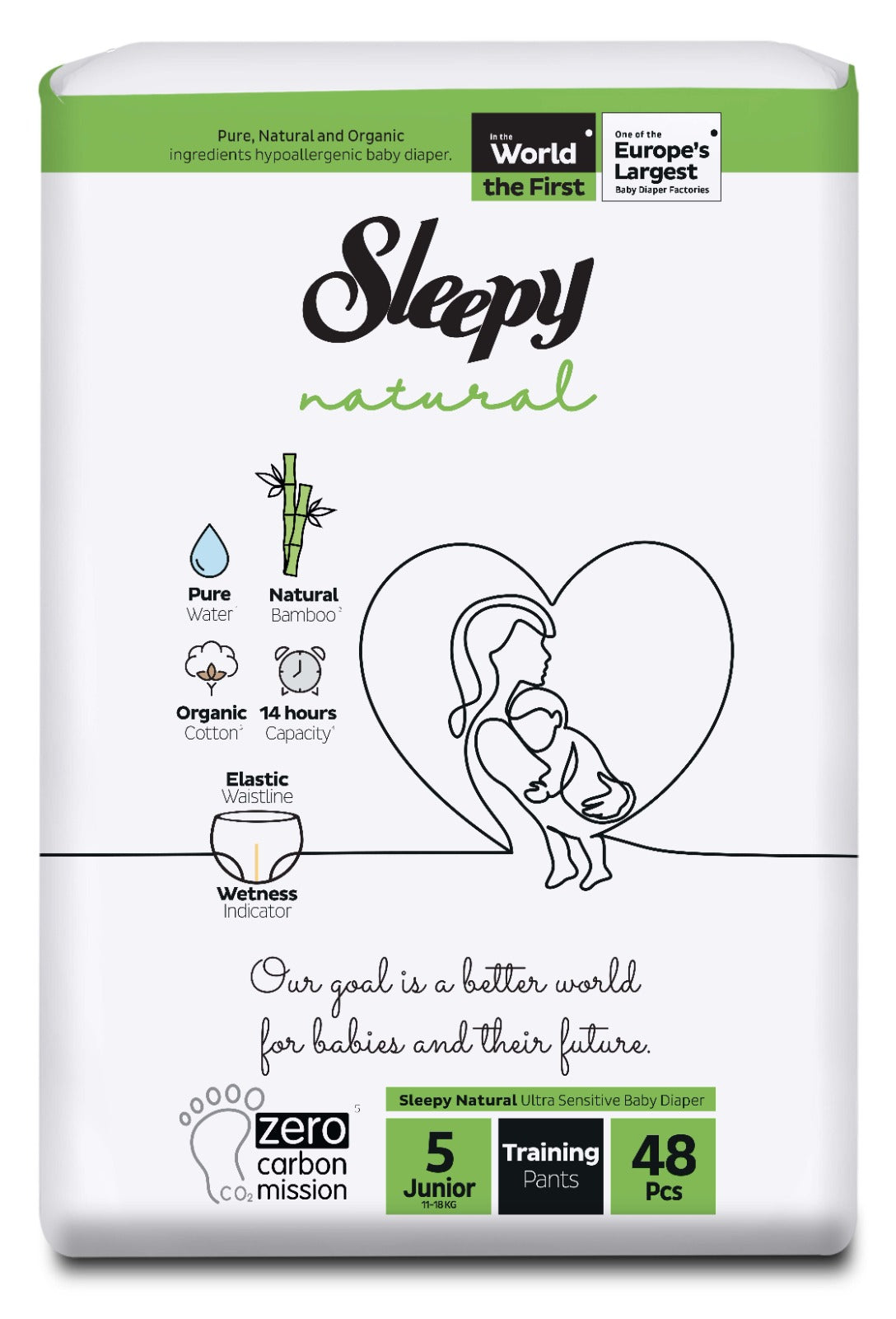 Scutece-Chilotel pentru bebeluși Sleepy Natural Double Jumbo, Marime Marime 5 Junior , 11-18kg, 48 bucati