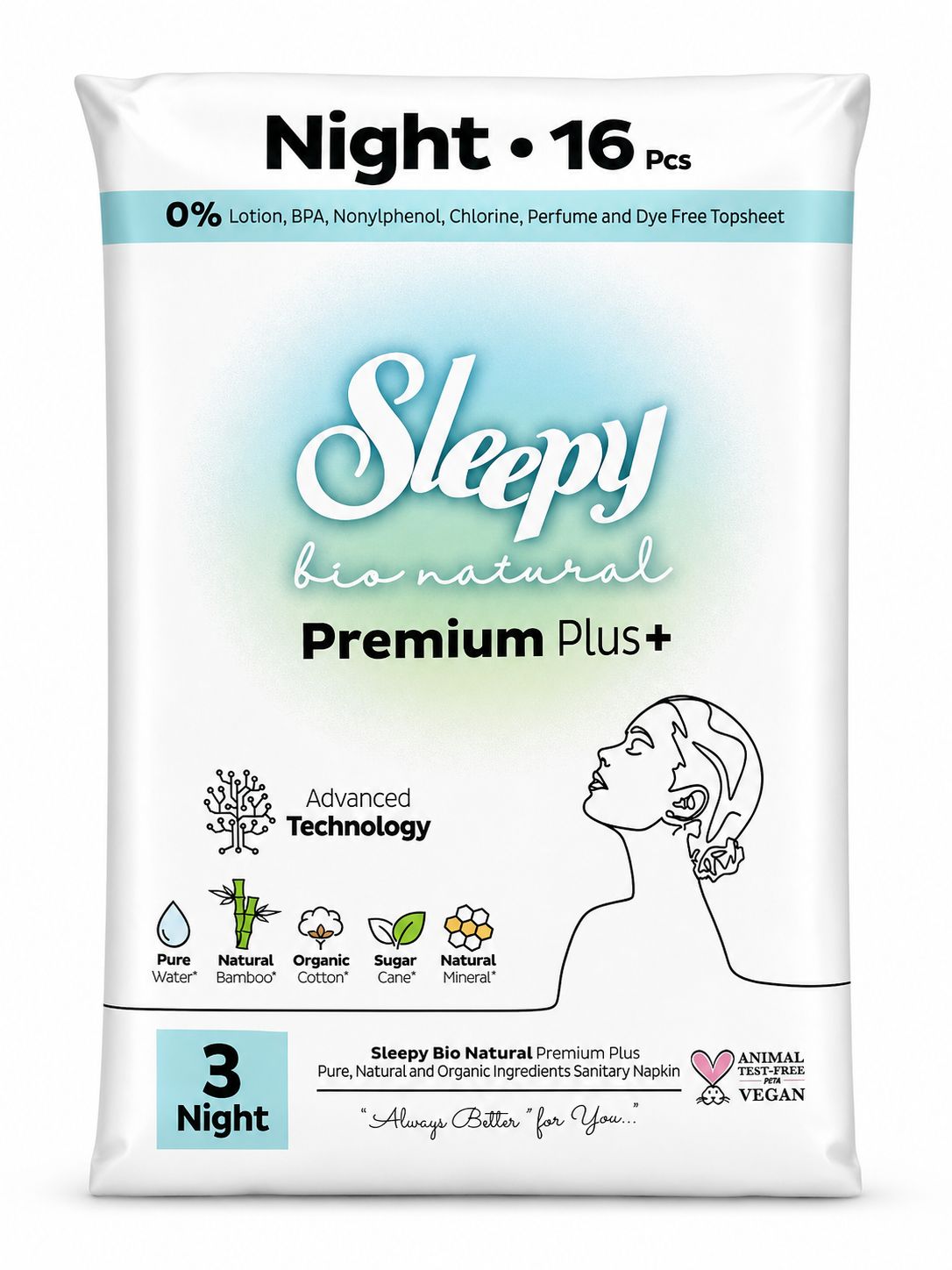 Absorbante Night (3pic) SLEEPY BIO NATURAL PREMIUM - 16buc