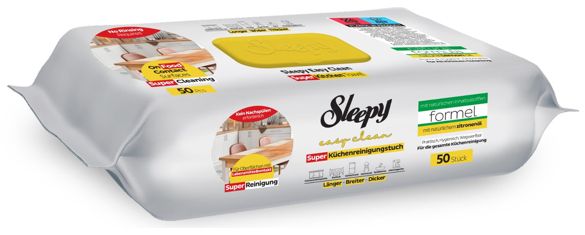 Șervețele umede de curățare Sleepy Easy Clean Kitchen cu ulei natural de lămâie – 50 bucăți