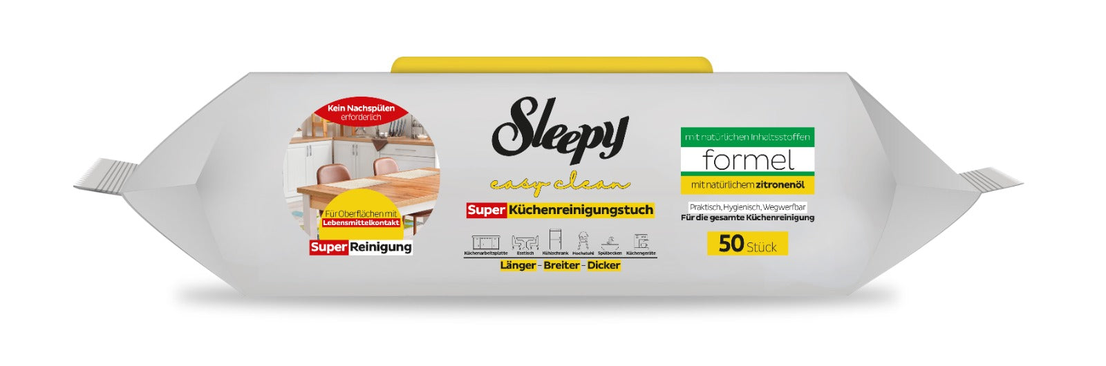 Șervețele umede de curățare Sleepy Easy Clean Kitchen cu ulei natural de lămâie – 50 bucăți
