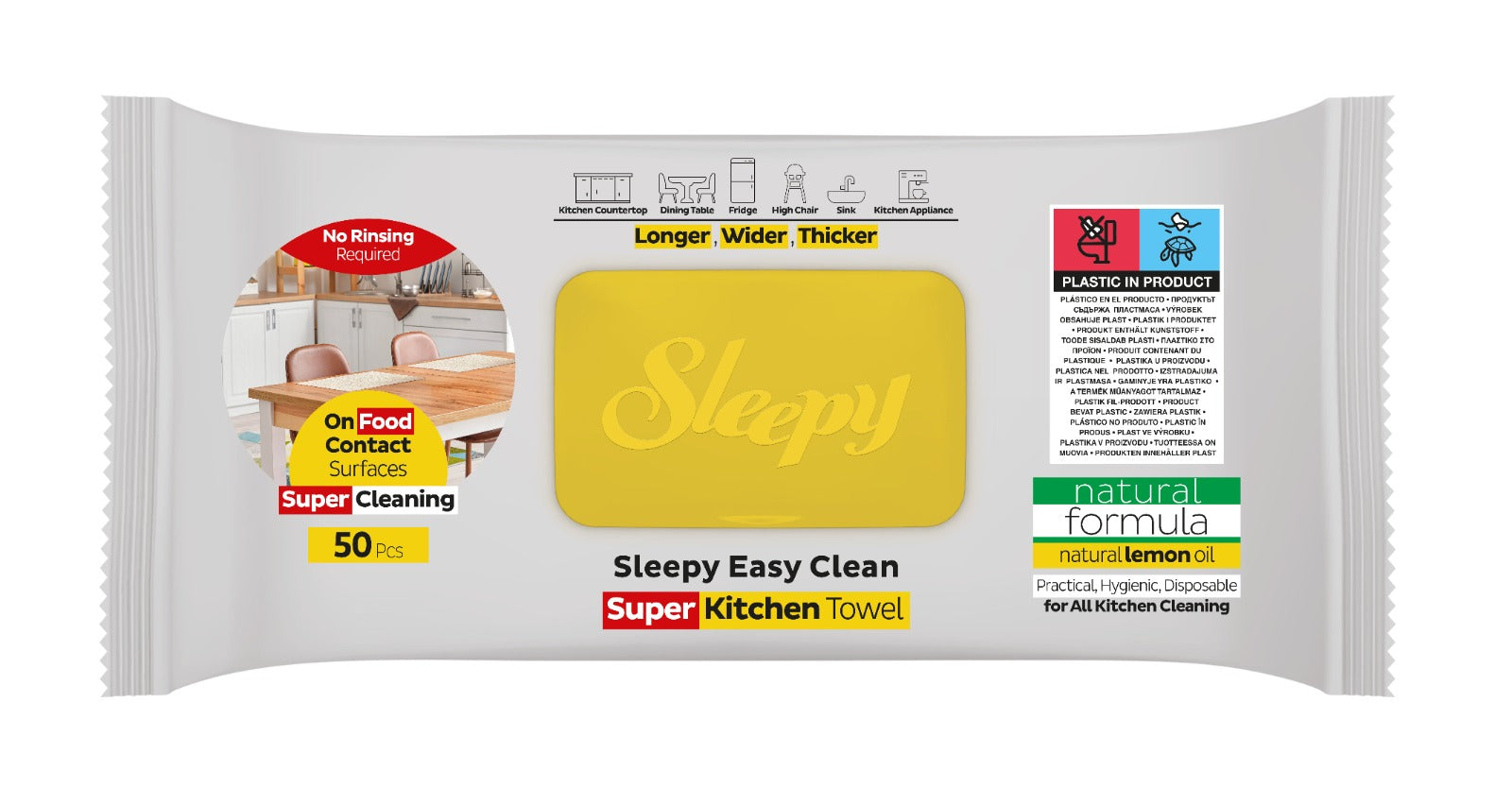 Șervețele umede de curățare Sleepy Easy Clean Kitchen cu ulei natural de lămâie – 50 bucăți