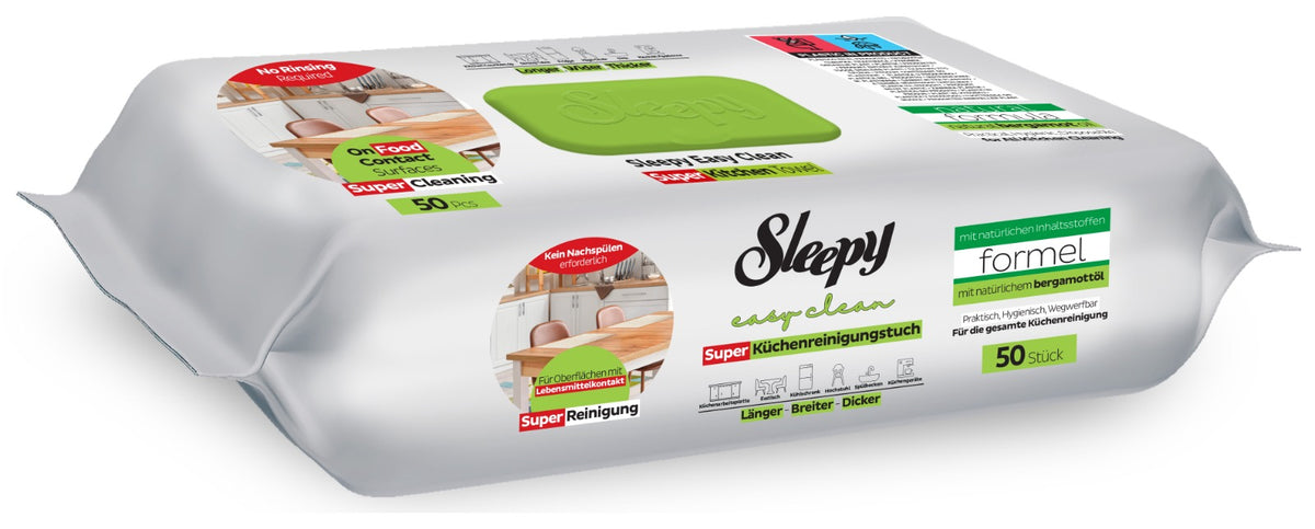 Șervețele umede de curățare Sleepy Easy Clean pentru bucătărie cu ulei natural de bergamotă – 50 bucăți