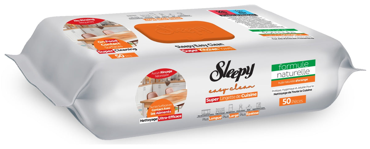 Șervețele umede de curățare Sleepy Easy Clean pentru bucătărie cu ulei natural de portocală – 50 bucăți