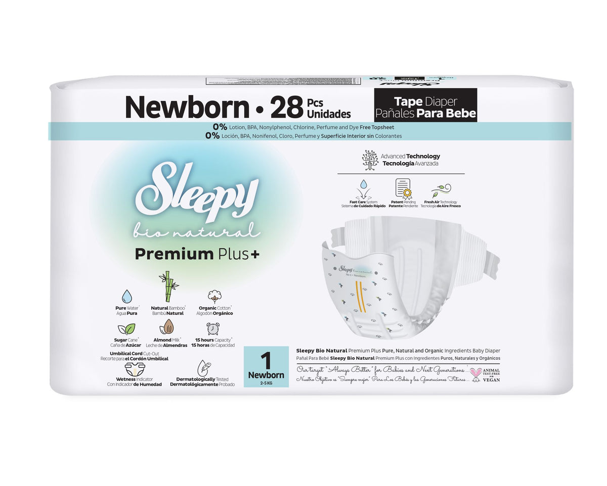 Scutece pentru bebeluși Sleepy BIO NATURAL PREMIUM- mărime 1 Newborn , 2-5kg, 28 bucăți