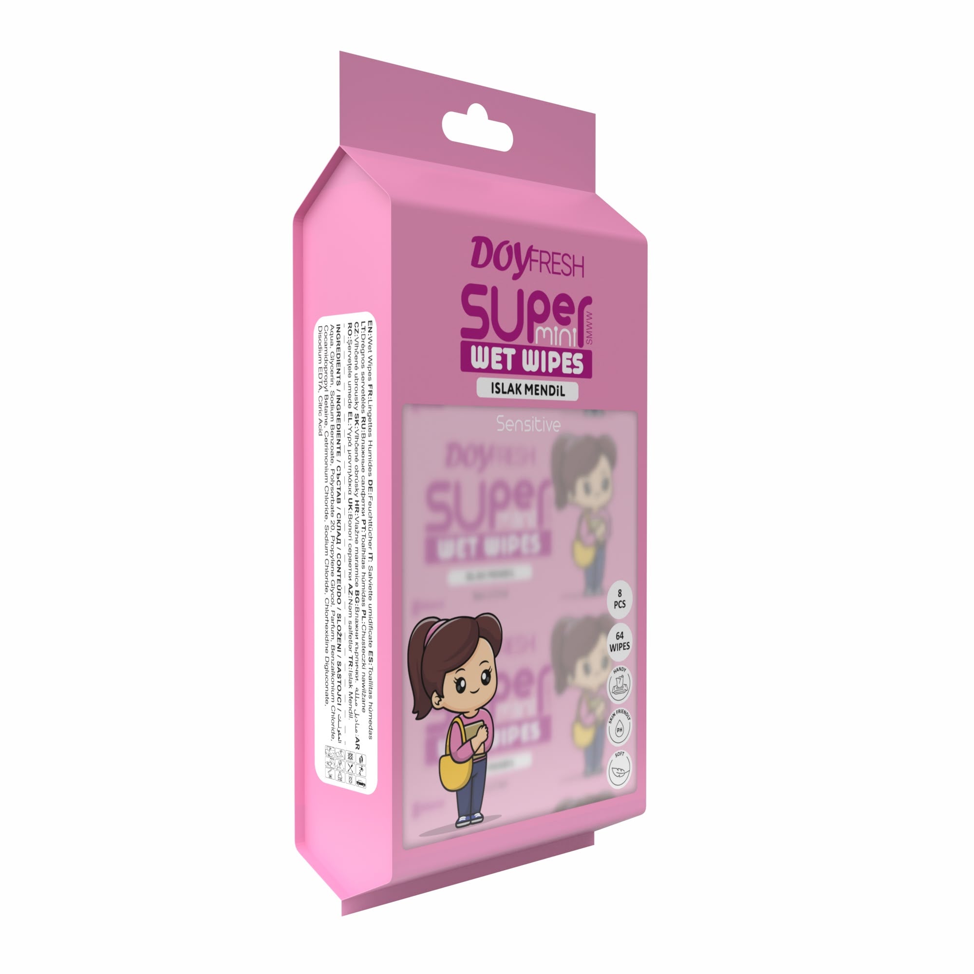 6x MINI Servetele umede buzunar DOYFRESH PINK 8x8buc