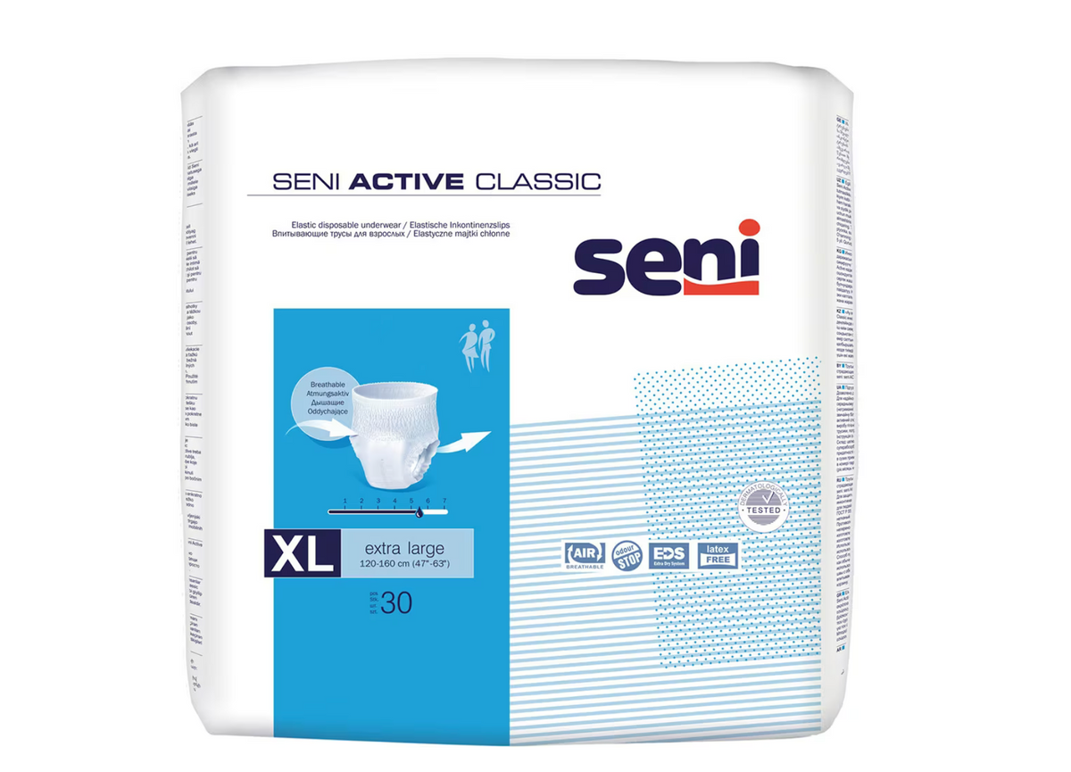Scutece adulți tip chilot Seni Active Classic, mărimea XL, 120-160cm, 5,5 pic.,30 buc