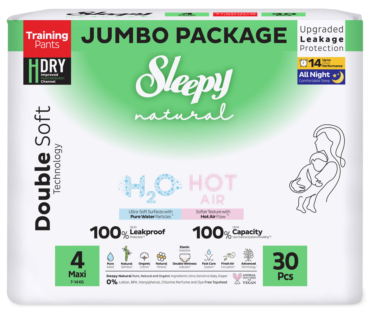 Scutece-Chiloțel pentru bebeluși Sleepy Natural H2O- mărime 4 Maxi , 7-14kg, 30 bucăți