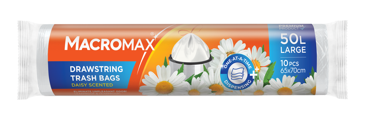 Saci menajeri cu șnur MACROMAX Large 50L, Chamomile, 10 buc.