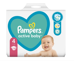 Scutece pentru bebeluși Pampers Active Baby, Mărimea 4, 9-14kg, 76 buc.