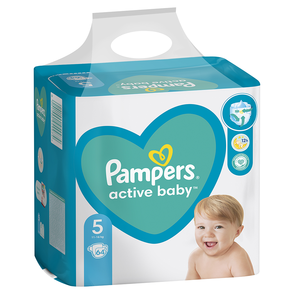 Scutece pentru bebeluși Pampers Active Baby, Mărimea 5, 11-16kg, 64 buc.