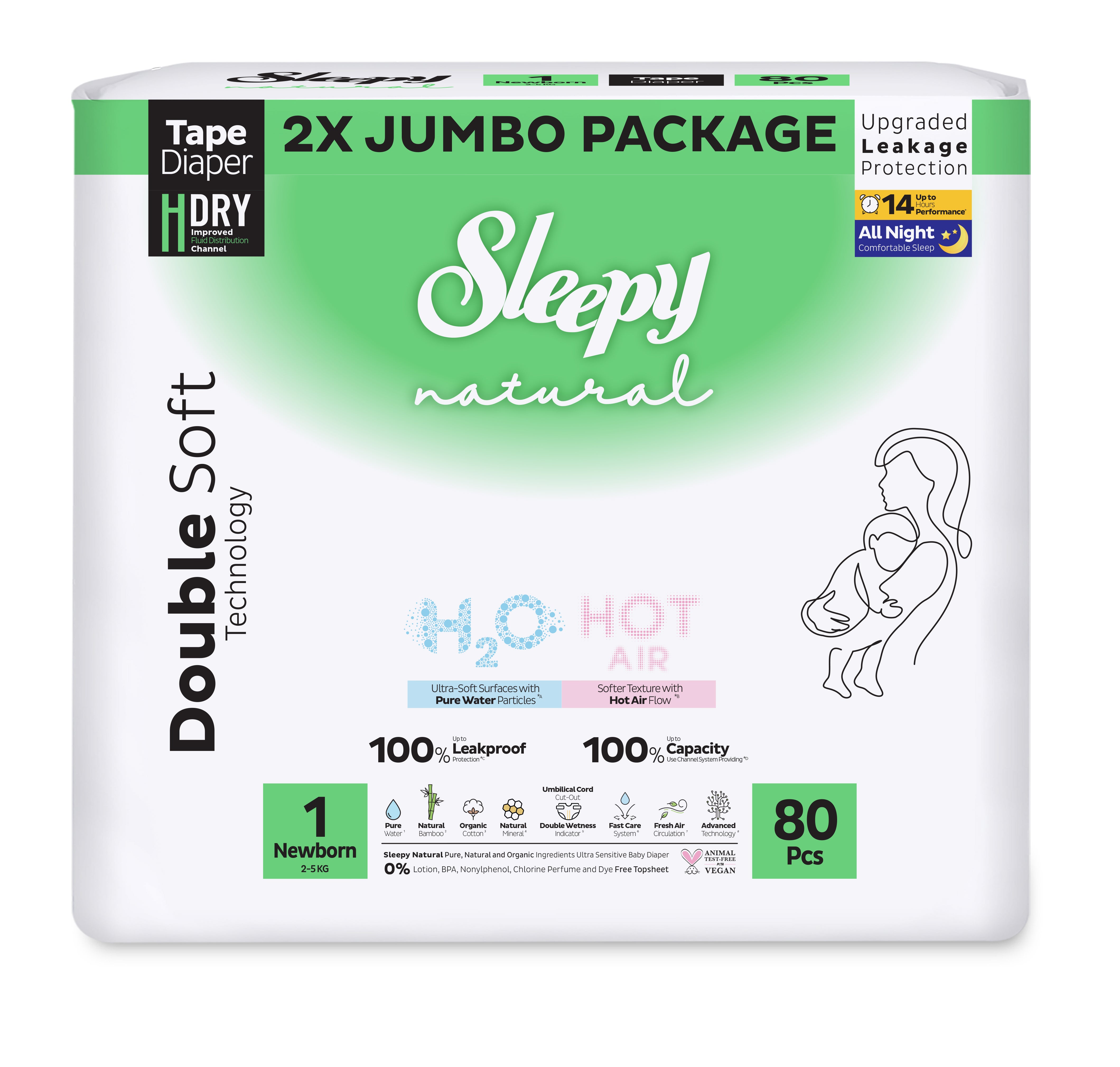 PACHET PROMO- 3x”Sleepy Natural H2O Ultra Sensitive Double Marime 1 Newborn”