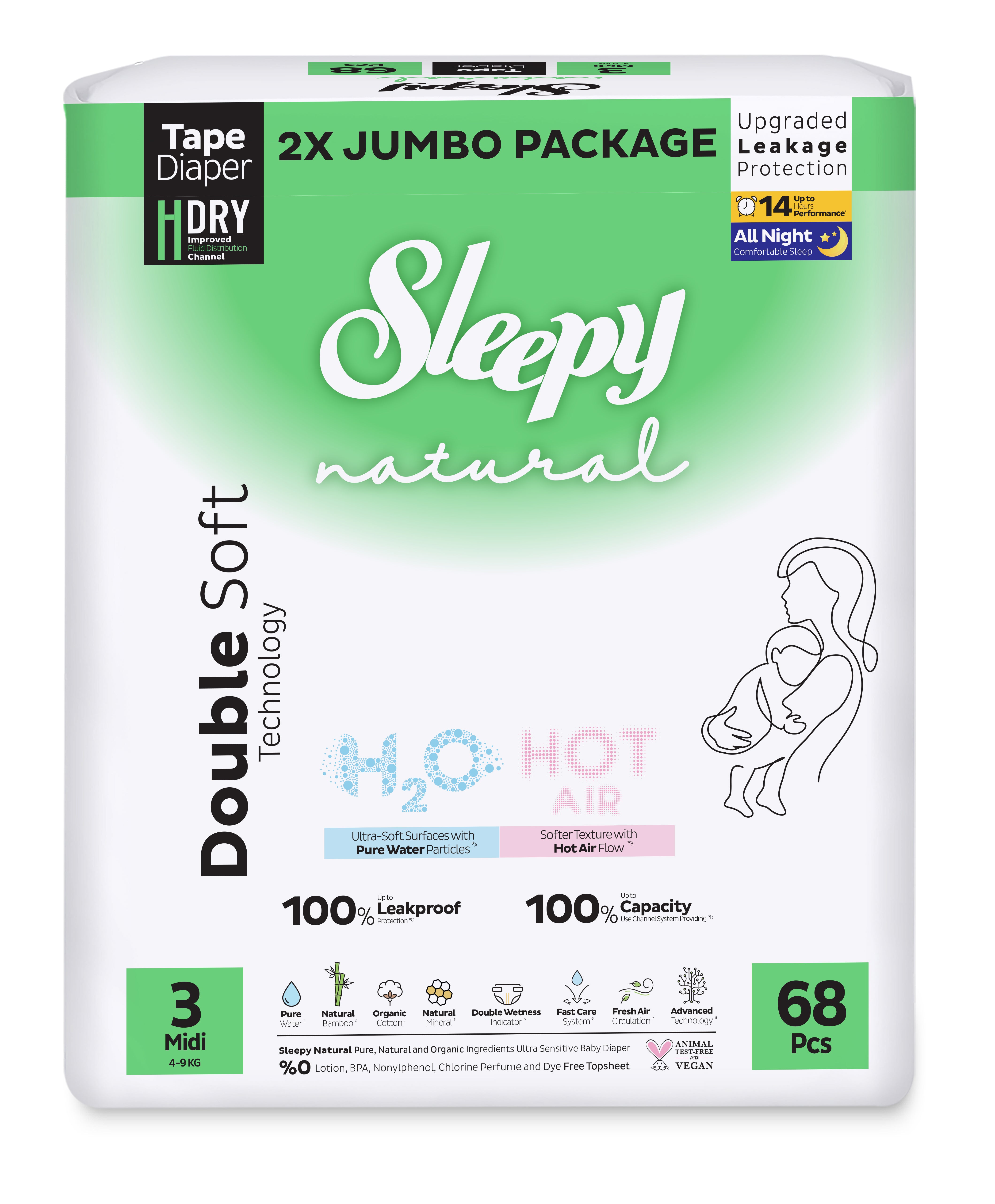 PACHET PROMO- 3x”Sleepy Natural H2O Ultra Sensitive Double Marime 3 Midi”