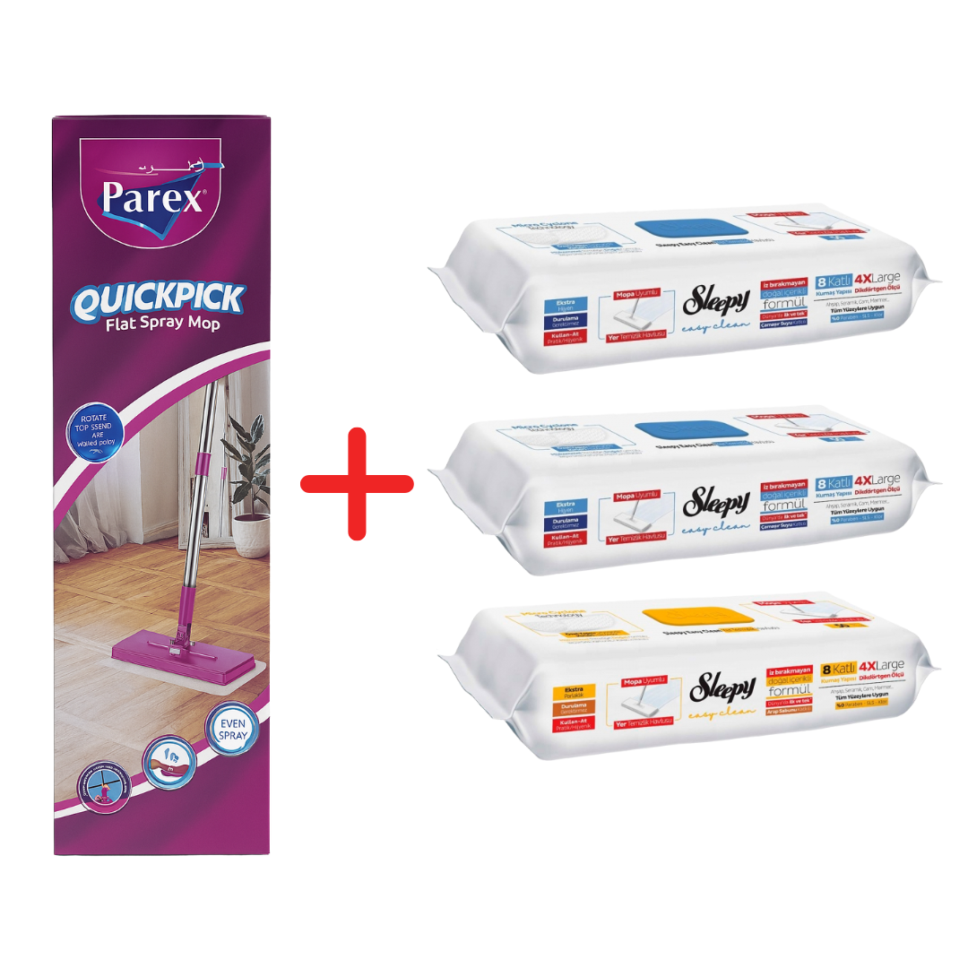 Pachet Promo PAREX QuickPick Mop + 3x Lavete Umede Sleepy Easy Clean Mix (Bleach Additive, Herbal Soap)
