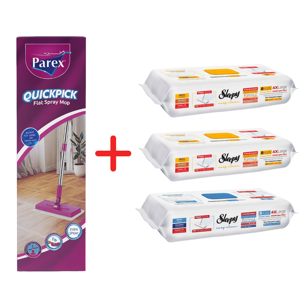 Pachet Promo PAREX QuickPickMop + 3x Lavete Umede Sleepy Easy Clean Mix (Herbal Soap, Bleach)