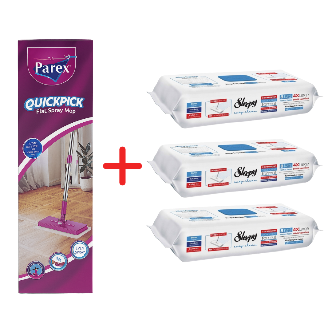 Pachet Promo PAREX QuickPick Mop + 3x Lavete Umede Sleepy Easy Clean Bleach Additive