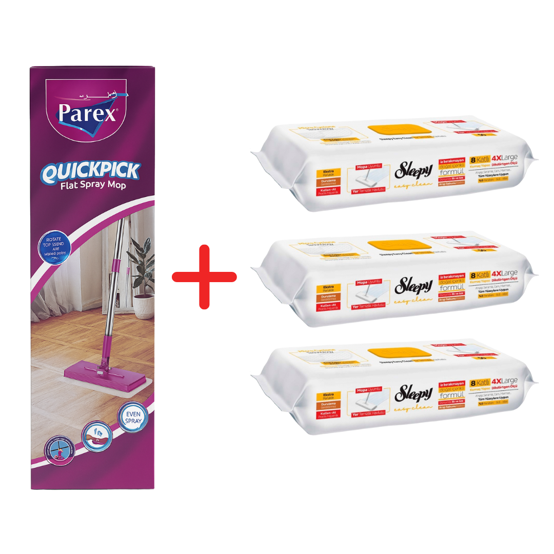 Pachet Promo PAREX QuickPick Mop + 3x Lavete Umede Sleepy Easy Clean Herbal Soap