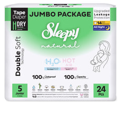 Scutece pentru bebeluși Sleepy Natural H2O Double- mărime 5 Junior, 11-18kg, 24 bucăți