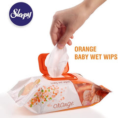 Șervețele umede pentru bebeluși, Sleepy Orange, 120 bucăți, aromă de portocală