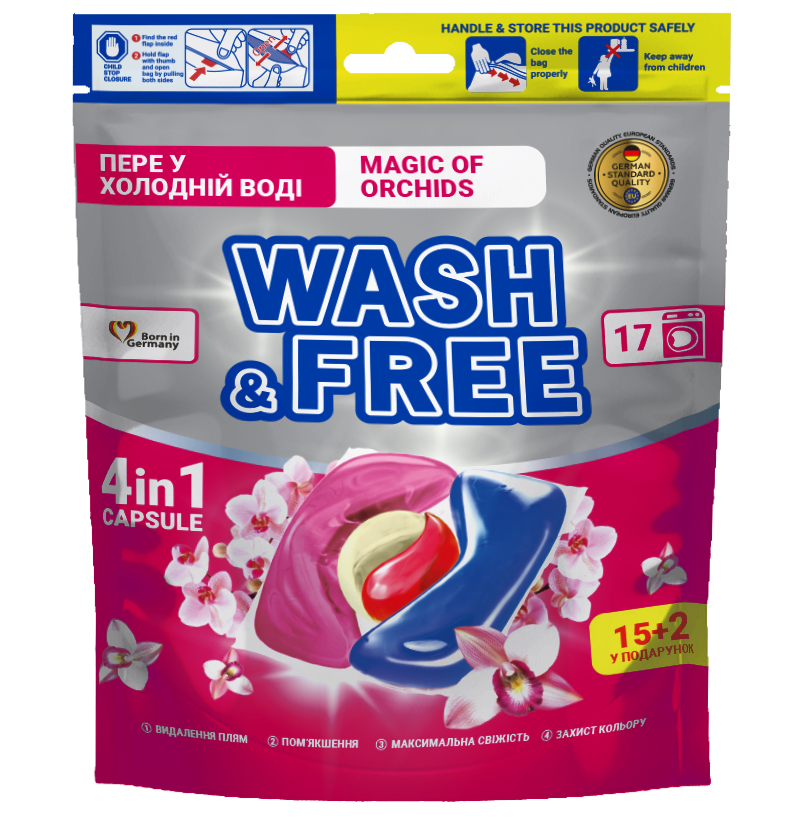 Detergent capsule pentru rufe WASH & FREE Magic of Orchid – 17 capsule