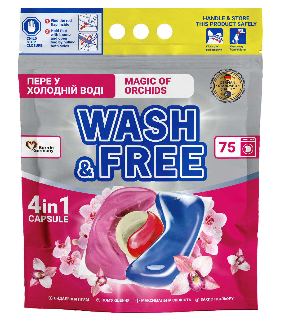 Detergent capsule pentru rufe WASH & FREE Magic of Orchid – 75 capsule