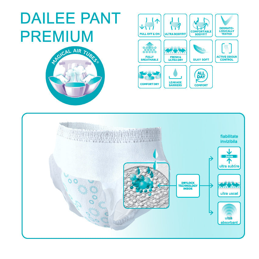 Scutece Adulți Dailee Pants Adult Premium Air Tubes 5 Picaturi, L 110-140 cm, 14 bucati
