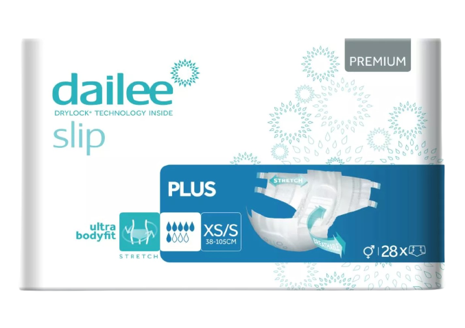 Scutece adulti Dailee Slip Plus Premium 6 pic., marimea XS/S, 38-105cm, 28 buc.