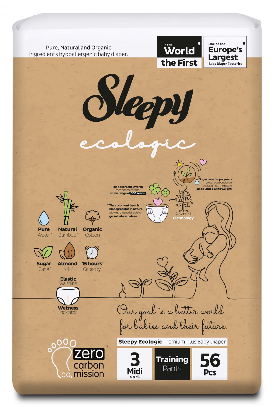 Scutece-chiloțel pentru bebeluși Sleepy Ecologic Double, mărimea 3, 4-9kg, 56buc.