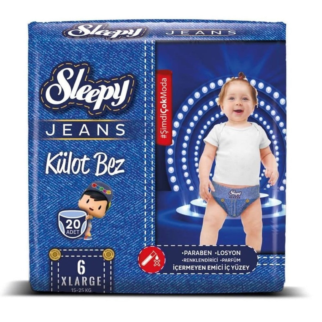 Scutece chilotel pentru bebeluși Sleepy Jeans Ultra Sensitive, mărime 6 XLarge, 15-25kg, 20 buc.
