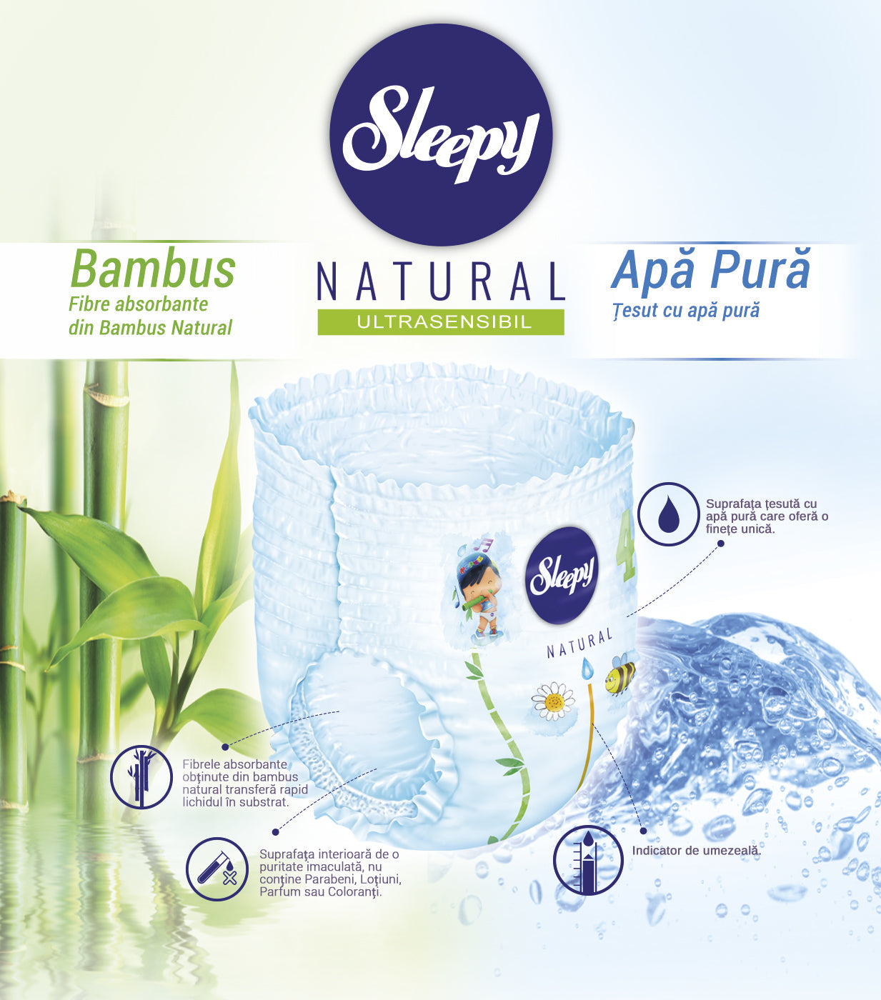 Scutece-Chilotel pentru bebeluși Sleepy Natural, Marime 6 Xlarge , 15-25kg, 20 bucati
