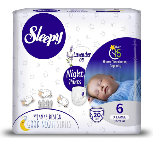 Scutece-Chilotel pentru bebeluși Sleepy Natural Night-mărime 6 Xlarge , 15-25kg, 20 bucăți