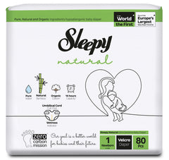 Scutece pentru bebeluși Sleepy Natural Ultra Sensitive Double Marime 1 Newborn , 2-5kg, 80 bucati