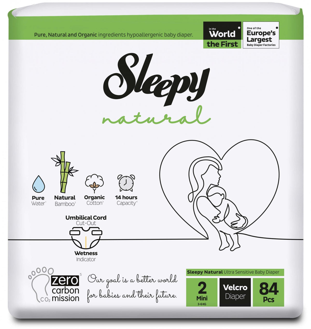 Scutece pentru bebeluși Sleepy Natural Ultra Sensitive Double Marime 2 Mini , 3-6kg, 84 bucati