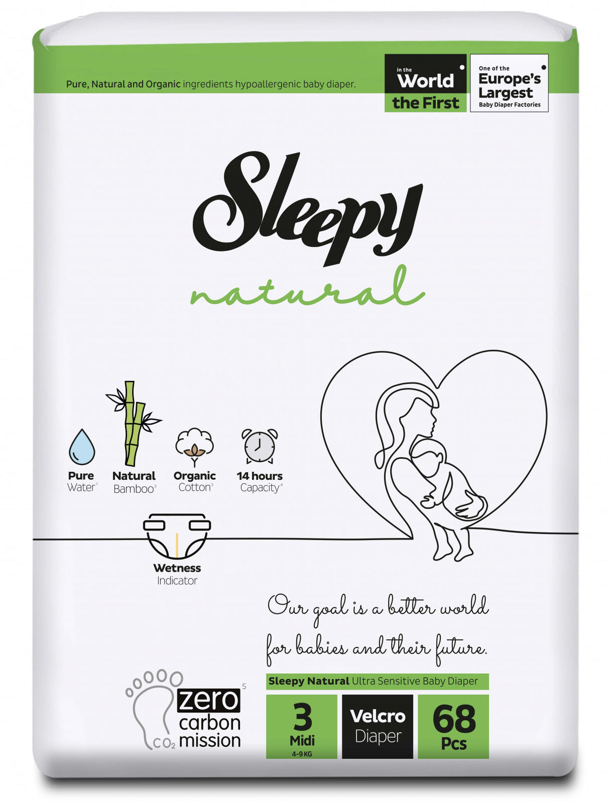 Scutece pentru bebeluși Sleepy Natural Ultra Sensitive Double Marime 3 Midi , 4-9kg, 68 bucati
