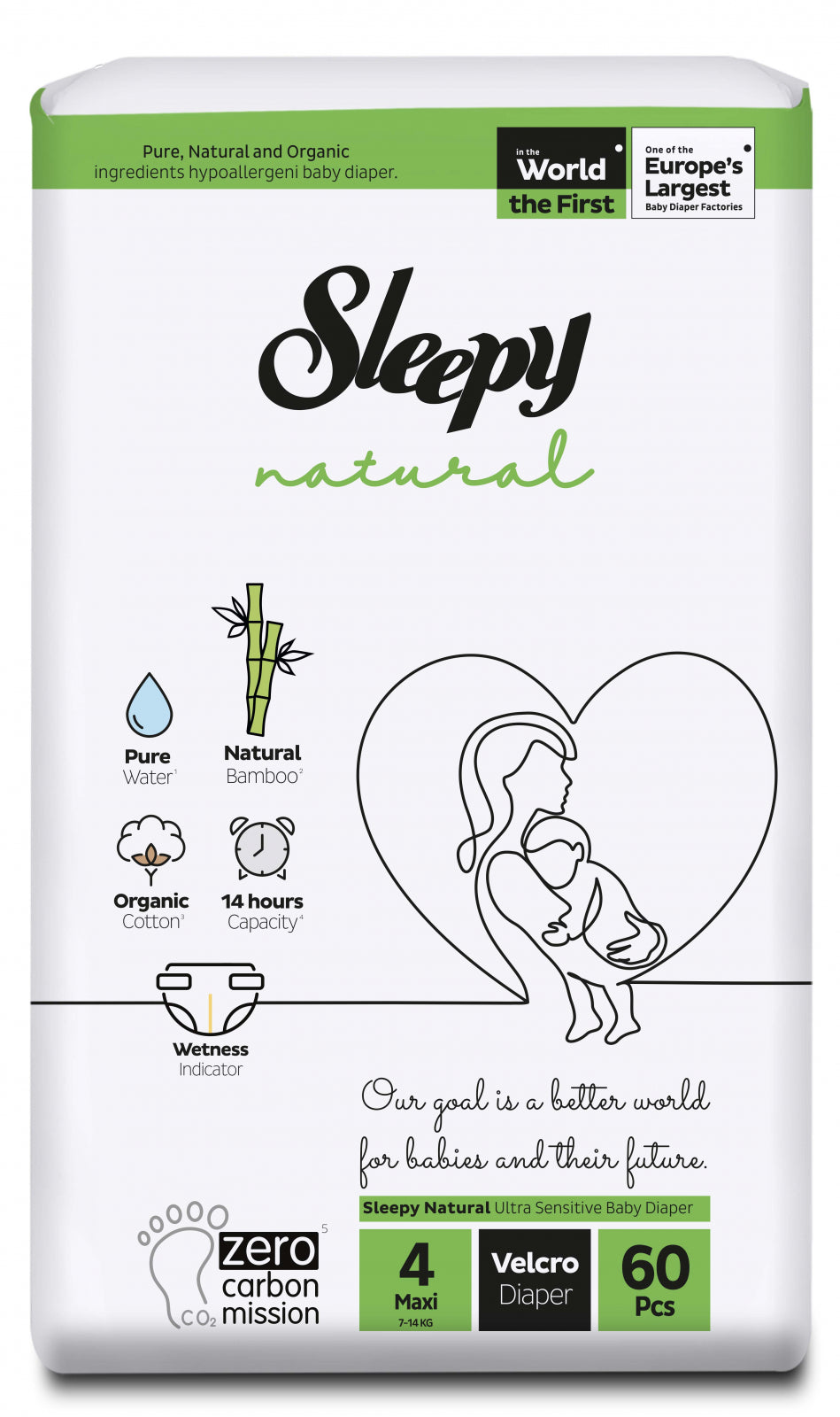 Scutece pentru bebeluși Sleepy Natural Ultra Sensitive Double Marime 4 Maxi , 7-14kg, 60 bucati
