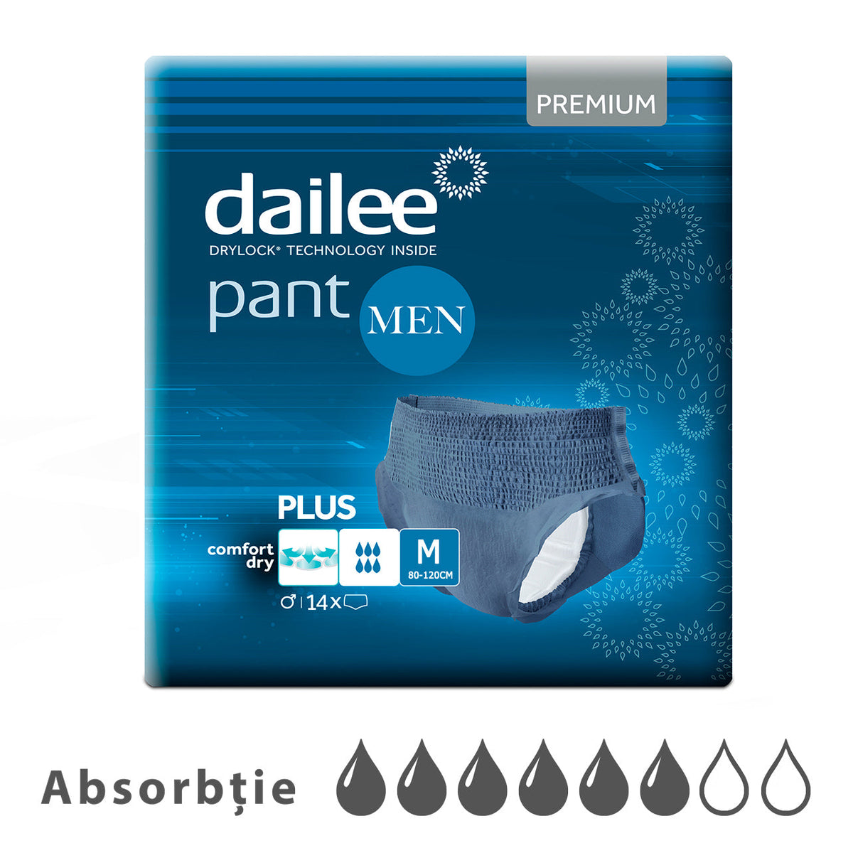 Scutece Adulți Dailee Pants MEN Premium Plus 6 Picaturi, M 80-120 cm, 15 bucati
