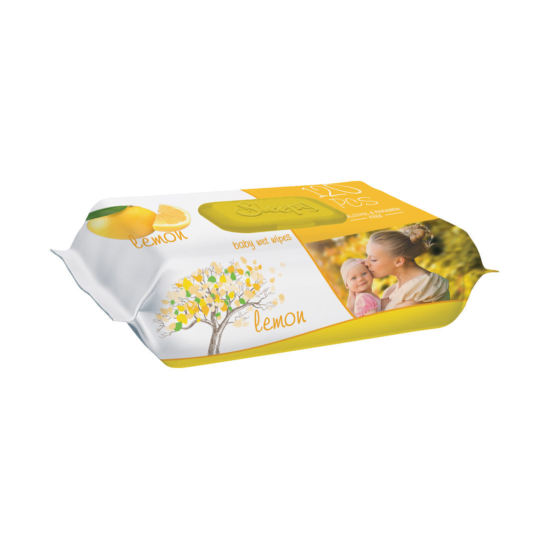 Șervețele umede pentru bebeluși, Sleepy Lemon, 120 bucăți, aromă de lămâie